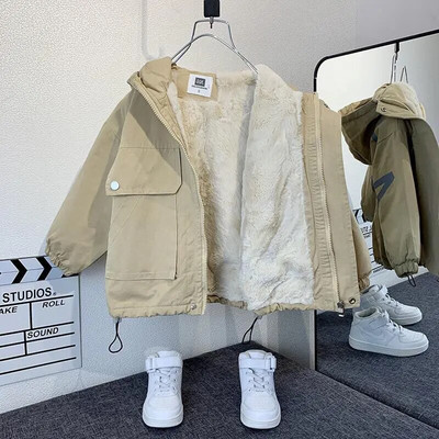 Berniukų paltas Striukė Viršutiniai drabužiai Viršutiniai medvilniniai 2023 m. Cool Thicken Plus Velvet Žiemos Rudens Mokyklos Dovanų Paltas Vaikiški Drabužiai