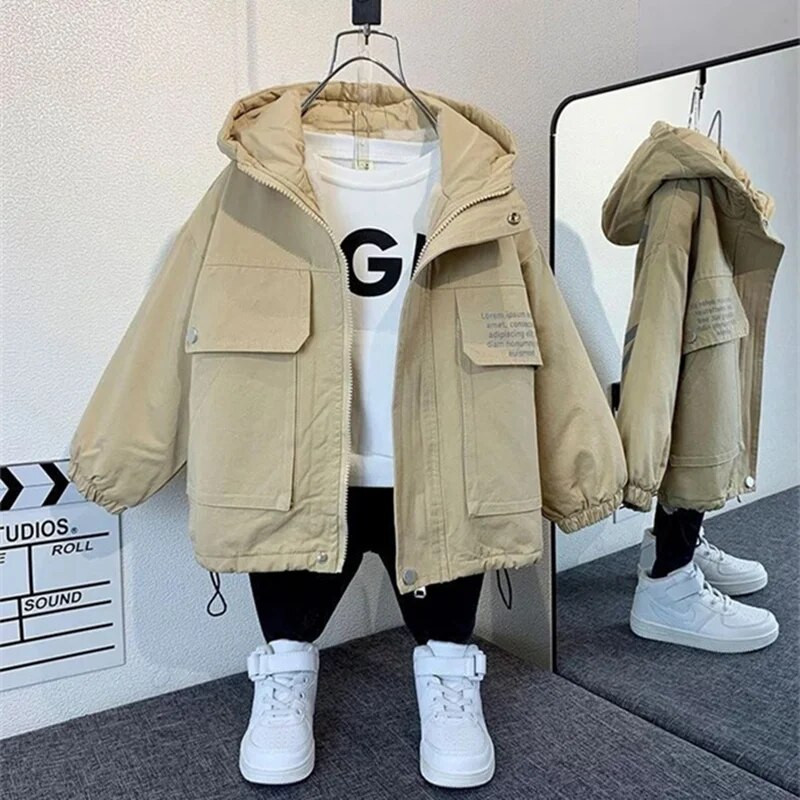 Berniukų paltas Striukė Viršutiniai drabužiai Viršutiniai medvilniniai 2023 m. Cool Thicken Plus Velvet Žiemos Rudens Mokyklos Dovanų Paltas Vaikiški Drabužiai