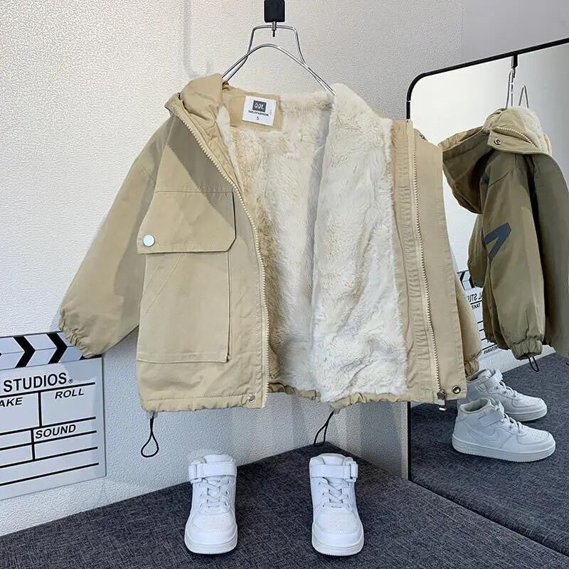 Berniukų paltas Striukė Viršutiniai drabužiai Viršutiniai medvilniniai 2023 m. Cool Thicken Plus Velvet Žiemos Rudens Mokyklos Dovanų Paltas Vaikiški Drabužiai