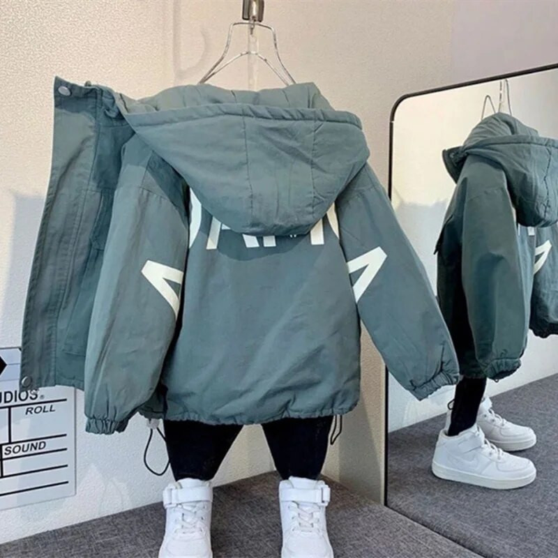 Berniukų paltas Striukė Viršutiniai drabužiai Viršutiniai medvilniniai 2023 m. Cool Thicken Plus Velvet Žiemos Rudens Mokyklos Dovanų Paltas Vaikiški Drabužiai