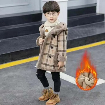 φθινοπωρινά Χειμερινά Fleece Μπουφάν για Αγόρι Trench Παιδικά Ρούχα 2-10Y με κουκούλα ζεστό καρό πανωφόρι Windbreaker Παιδικά παλτό