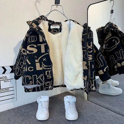 Poiste mantel jakk Puuvillane 2023 vabaaja soe paks sametine talisport Teismeliste koolilaste lasteriided