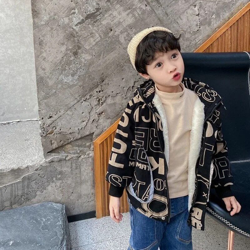 Poiste mantel jakk Puuvillane 2023 vabaaja soe paks sametine talisport Teismeliste koolilaste lasteriided