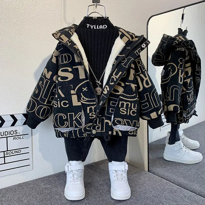 Poiste mantel jakk Puuvillane 2023 vabaaja soe paks sametine talisport Teismeliste koolilaste lasteriided