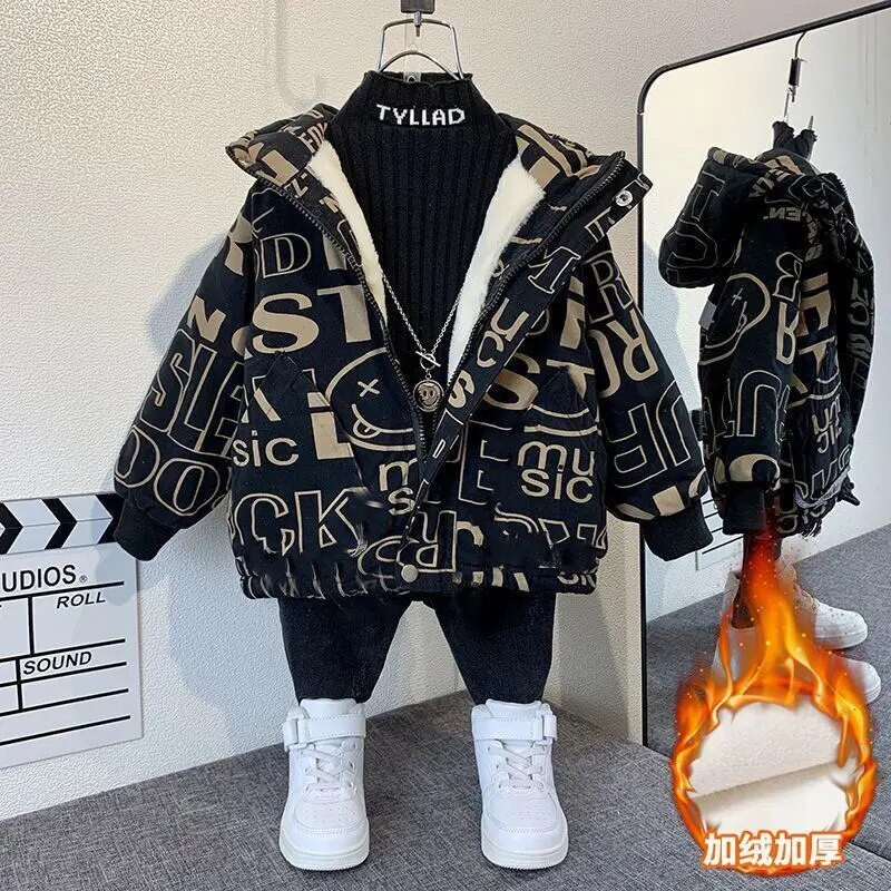 Poiste mantel jakk Puuvillane 2023 vabaaja soe paks sametine talisport Teismeliste koolilaste lasteriided