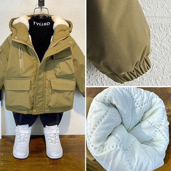3-10 Years Keep Warm Winter Boys Jacket Teenager Fashion Plus Παλτό με φερμουάρ με βελούδινη χοντρή κουκούλα Παιδικά εξωτερικά ρούχα