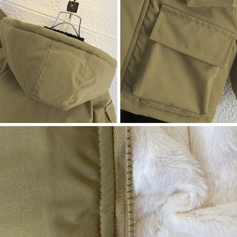 3–10 metų šilta žieminė berniukų striukė paauglių mados plius aksominis, storas gaubtas paltas su užtrauktuku Vaikiški viršutiniai drabužiai