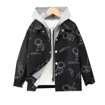 2023 Φθινόπωρο Χειμώνας Big Boy μακρυμάνικο φερμουάρ με κουκούλα Astronaut print παλτό μόδας Άνετο παιδικό τοπ 8 9 10 11 12 ετών