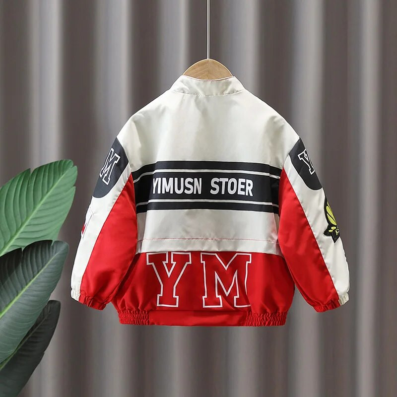 Berniukų motociklininko striukė, 2023 m. Vaikiški drabužiai Pavasario rudens paltai, madingi gatvės drabužiai, stovo apykaklė, viena krūtinė, aukščiausios kokybės