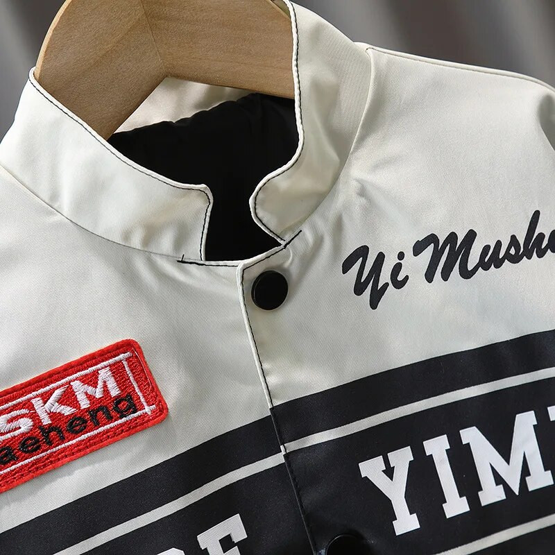 Berniukų motociklininko striukė, 2023 m. Vaikiški drabužiai Pavasario rudens paltai, madingi gatvės drabužiai, stovo apykaklė, viena krūtinė, aukščiausios kokybės