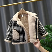 Μπουφάν για αγόρια Πανωφόρια Μπλουζάκια Βαμβακερά 2023 Καφέ Thicken Plus Velvet Χειμερινό Φθινοπωρινό Σχολικό Δώρο Πανωφόρι Παιδικά Ρούχα