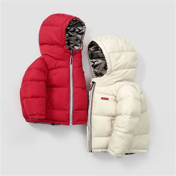 Зимно дебело топло пухено палто за момчета Якета могат да се носят от двете страни Връхни дрехи с качулка за малко дете Горнища за бебета Детски дрехи