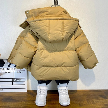 Детско зимно памучно палто с плътен пух за 2023 г. Модно едноцветно яке с качулка с цип Детска парка 3-14 години