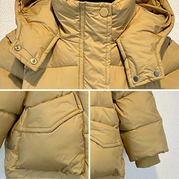 Детско зимно памучно палто с плътен пух за 2023 г. Модно едноцветно яке с качулка с цип Детска парка 3-14 години