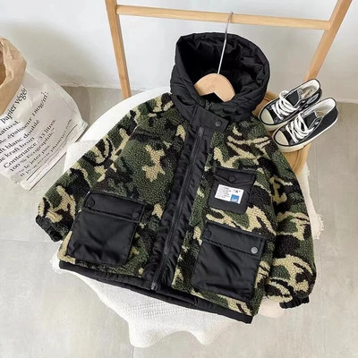 Nauja berniukiška striukė kamufliažinė vilna, vaikiška paltai Vaikiški viršutiniai drabužiai 2022 m. rudens žiema-W009