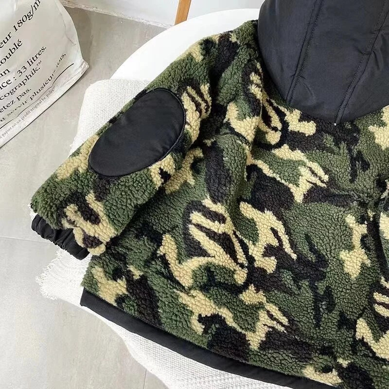 Nauja berniukiška striukė kamufliažinė vilna, vaikiška paltai Vaikiški viršutiniai drabužiai 2022 m. rudens žiema-W009