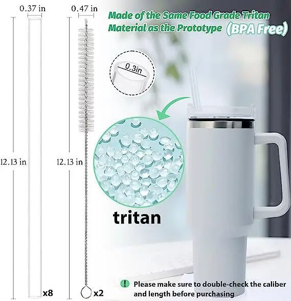 8 vnt šiaudelių pakaitiniai Stanley puodelio šiaudeliai su 2 valymo šepečiais Daugkartiniai šiaudeliai, suderinami su Stanley 14/20/30/40 Oz puodeliu