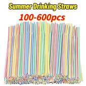 600 τμχ Πλαστικά καλαμάκια πόσης μιας χρήσης Πολύχρωμα ριγέ εύκαμπτα καλαμάκια αγκώνων Εκδήλωση Παρόμοια προμήθειες Χρώμα Τυχαία