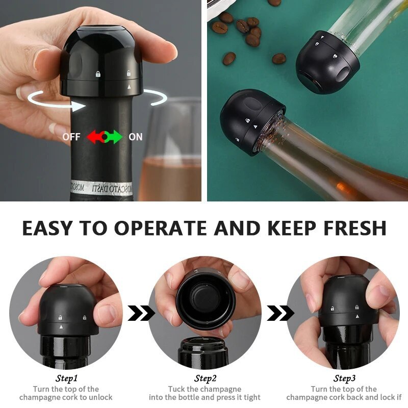 1/3 tk vaakum-punase veini pudeli korgi kork Korduvkasutatavad veinikorgid šampanjapudeli tihendi korgi korgiga veinikork värske hoidja jaoks