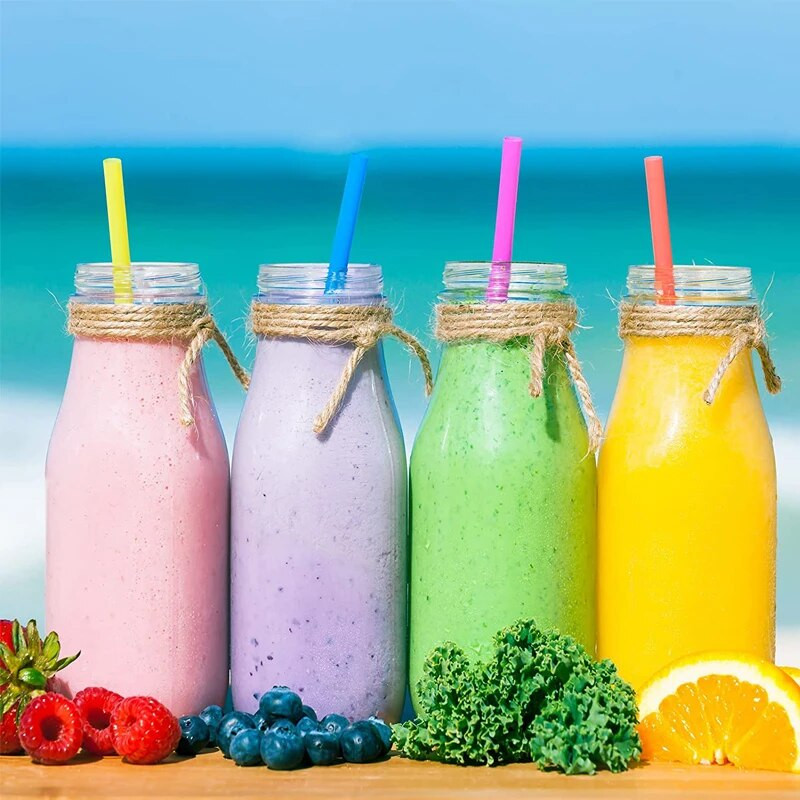 100 vnt. plastikiniai vienkartiniai šiaudeliai Spalvingi pieno arbatos šiaudeliai Gimtadienio šventės reikmenys Virtuvės reikmenys