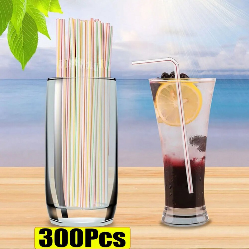 300 komada Rainbow Fleksibilne slamke za piće Jednokratne slamke Plastične zakrivljene savitljive cijevi za piće Slamke za višekratnu upotrebu Dodaci za zabave