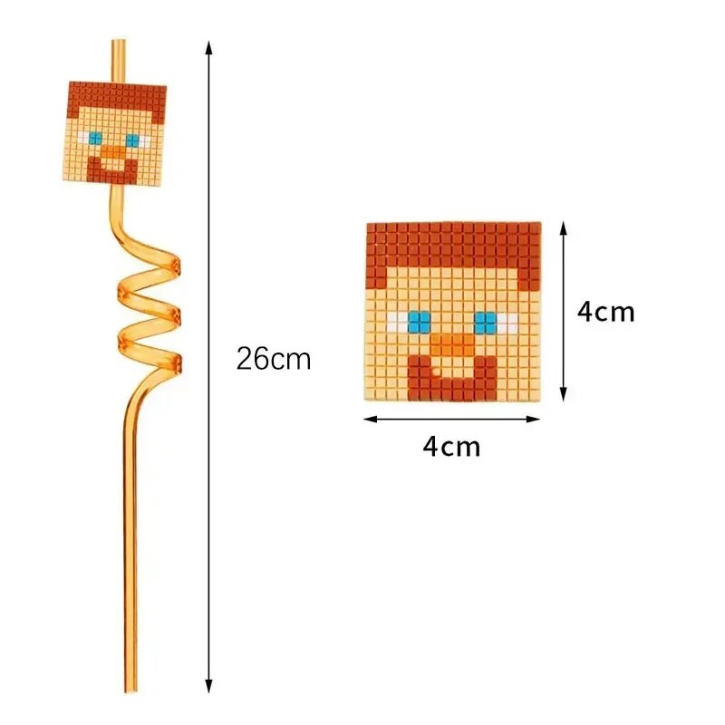 8 τμχ 26cm My World Pixel Straw Επαναχρησιμοποιήσιμο Miner Πλαστικά Σπιράλ Καλαμάκια Ποτού Παιδικά Διακοσμητικά πάρτι γενεθλίων Καλαμάκια χυμού