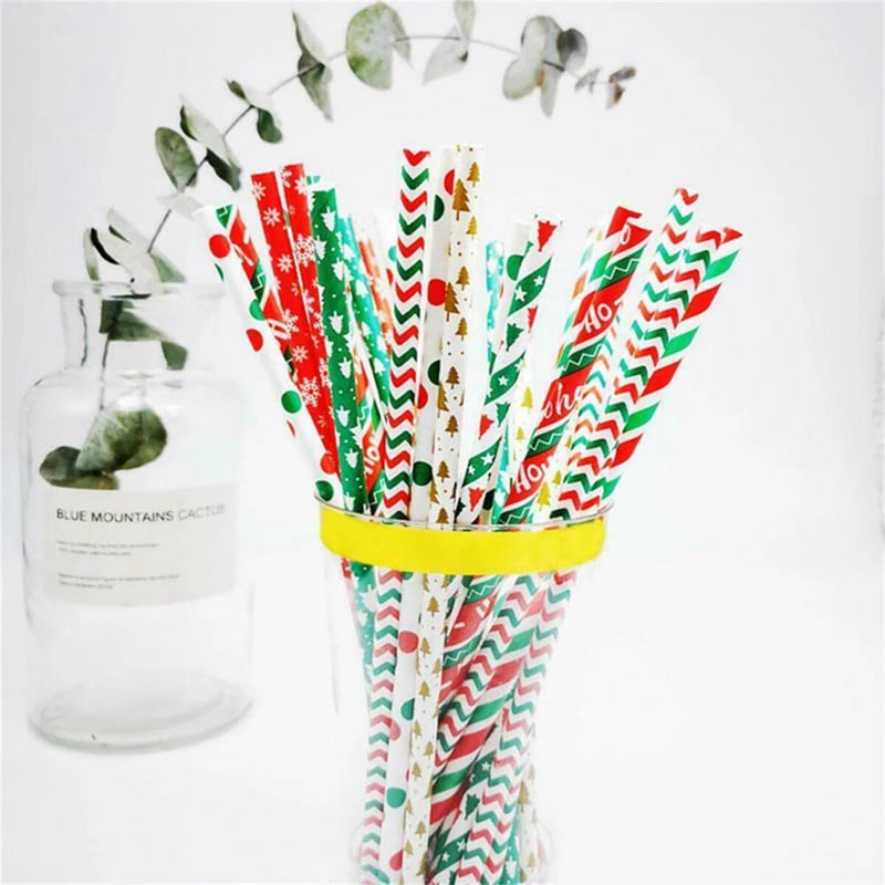 25 τμχ Χριστουγεννιάτικα χάρτινα καλαμάκια μιας χρήσης Snowflake Χριστουγεννιάτικο δέντρο με άχυρο Καλά Χριστουγεννιάτικα Διακοσμητικά Πρωτοχρονιάτικα πάρτι