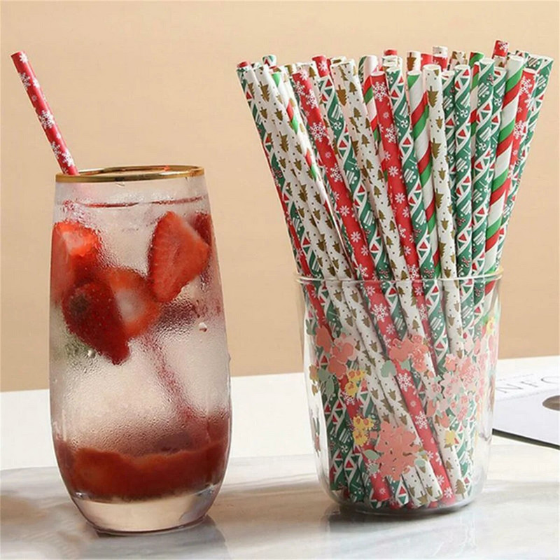 25 τμχ Χριστουγεννιάτικα χάρτινα καλαμάκια μιας χρήσης Snowflake Χριστουγεννιάτικο δέντρο με άχυρο Καλά Χριστουγεννιάτικα Διακοσμητικά Πρωτοχρονιάτικα πάρτι