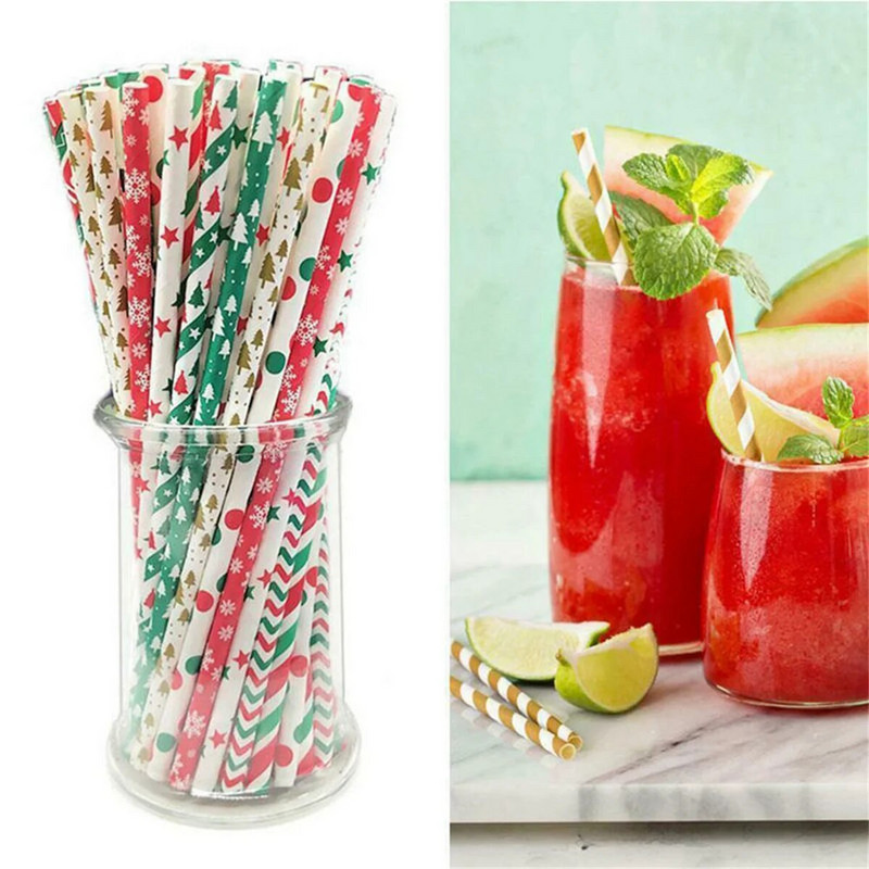 25 τμχ Χριστουγεννιάτικα χάρτινα καλαμάκια μιας χρήσης Snowflake Χριστουγεννιάτικο δέντρο με άχυρο Καλά Χριστουγεννιάτικα Διακοσμητικά Πρωτοχρονιάτικα πάρτι