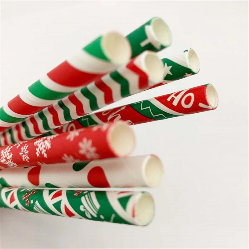 25 τμχ Χριστουγεννιάτικα χάρτινα καλαμάκια μιας χρήσης Snowflake Χριστουγεννιάτικο δέντρο με άχυρο Καλά Χριστουγεννιάτικα Διακοσμητικά Πρωτοχρονιάτικα πάρτι