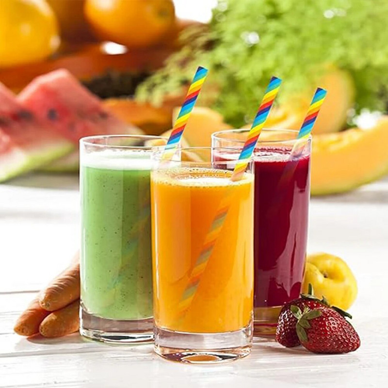 100 τεμ. χάρτινα καλαμάκια Rainbow, βιοαποικοδομήσιμα πολύχρωμα ριγέ χάρτινα καλαμάκια πόσιμου, ανακυκλώσιμα καλαμάκια πόσιμου Pride Party για Jui