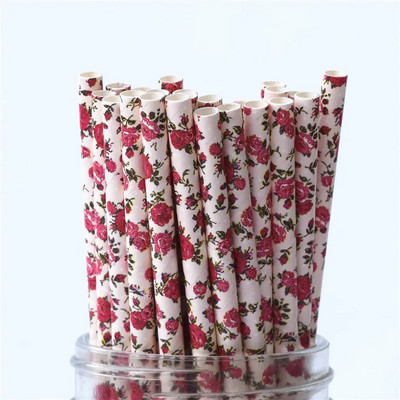 25/50/100 vnt Romantiški popieriniai šiaudeliai Biologiškai skaidūs vintažiniai retro gėlių geriamojo popieriaus šiaudeliai Kalėdų dekoravimo vestuviniai renginiai