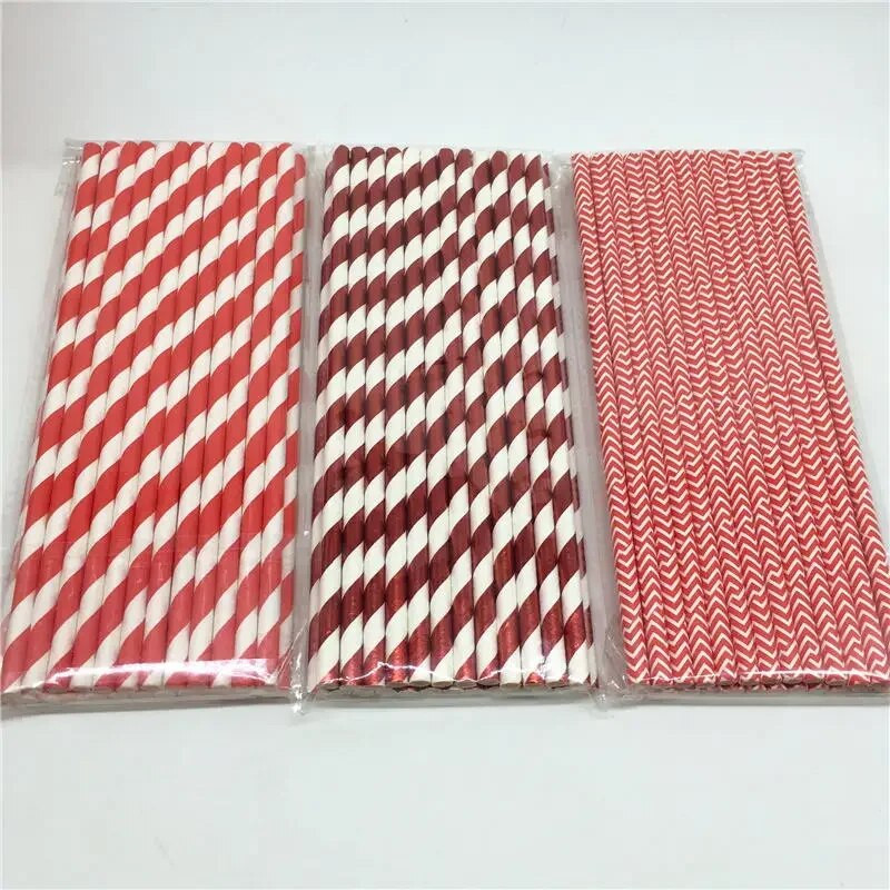 25 vnt./stal. Raudono kvadrato taškelio širdelės popieriniai šiaudeliai gimtadienio vestuvėms Dekoratyvinis vakarėlis Ekologiškas Ševronas Kūrybiniai gėrimo šiaudeliai