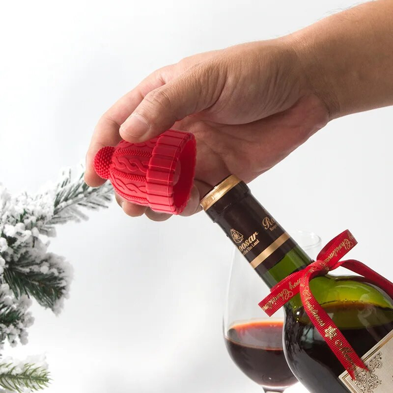 Kalėdinės kepurės formos silikono vyno butelio kamštelis alaus šampano butelio kamštelis sandarus kamštis namų dekoratyvinės juostos įrankiai