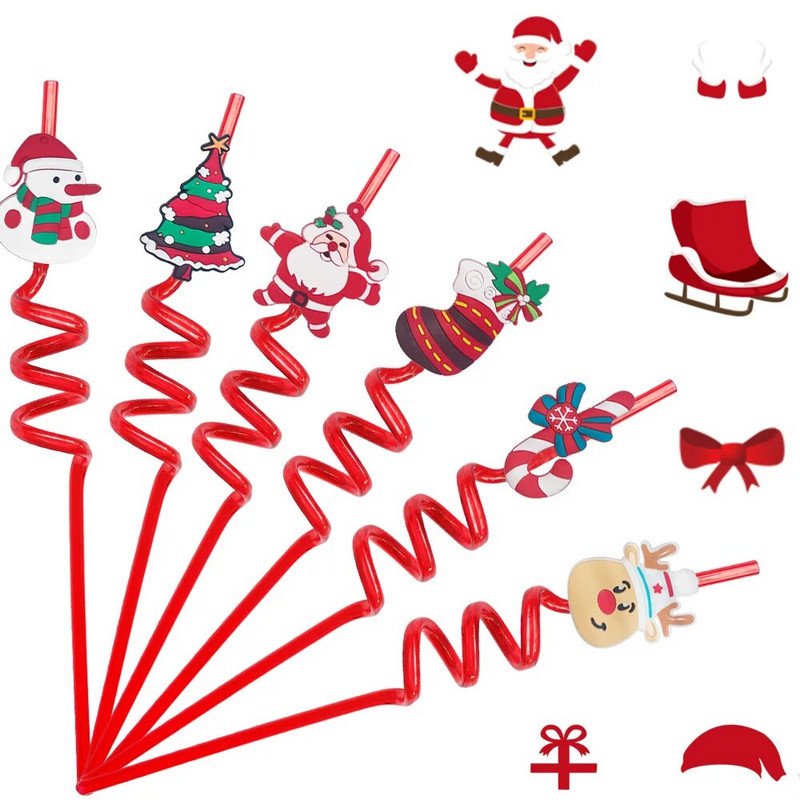 Καλαμάκια πόσιμου δώρου Χριστουγέννων Πρωτοχρονιάς Σκληρά πλαστικά επαναχρησιμοποιήσιμα καλαμάκια για μπομπονιέρες για οικογενειακά πάρτι Προμήθειες δώρων χωρίς BPA