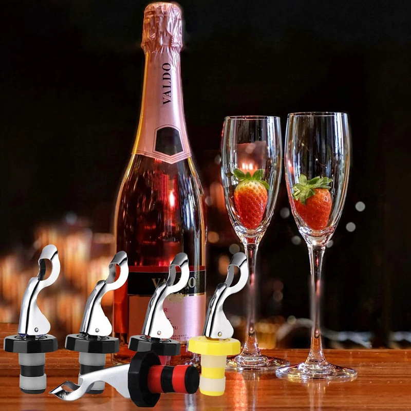 6 vnt vyno kamščiai, sandarūs vakuuminiai butelių kamščiai, daugkartinio naudojimo vyno laikymo butelių kamšteliai, šampano kamščiai, virtuvės baro priedai