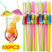 10-100 vnt atogrąžų skėčių šiaudelių mišinio spalvos vienkartiniai plastikiniai geriamieji šiaudeliai kokteilių sultims Havajų paplūdimio vakarėliui papuošti