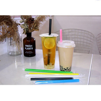 100 бр. Цветни големи сламки за еднократна употреба за чай с мляко Boba Milkshake Smoothie Slushie Juice Shop Аксесоари за барове