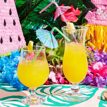 10-100 бр. Смесени цветни тропически сламки за чадъри Прозрачна сламка за еднократна употреба за коктейлен сок Консумативи за декорация на плажа на Хавайско парти
