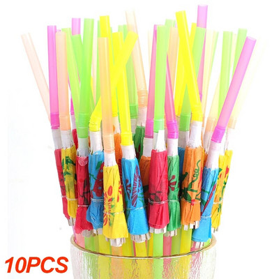 10-100 vnt Mišrios spalvos atogrąžų skėčių šiaudeliai vienkartiniai skaidrūs šiaudeliai kokteilių sultims Havajų vakarėlio paplūdimio dekoro reikmenys