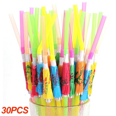 10-100 vnt Mišrios spalvos atogrąžų skėčių šiaudeliai vienkartiniai skaidrūs šiaudeliai kokteilių sultims Havajų vakarėlio paplūdimio dekoro reikmenys