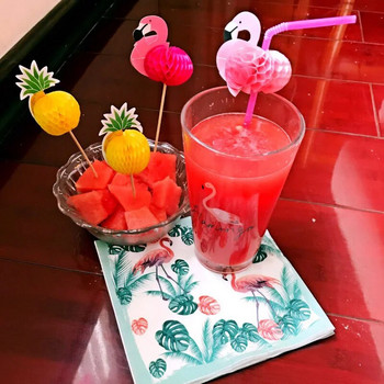 50 бр. Пластмасови сламки за пиене Flamingo Коктейл със сок от тропически ананас Еднократни сламки за сок Хавайско парти Сватбена украса