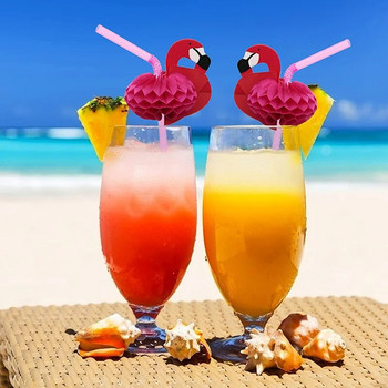 50 бр. Пластмасови сламки за пиене Flamingo Коктейл със сок от тропически ананас Еднократни сламки за сок Хавайско парти Сватбена украса