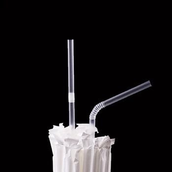 100 τμχ Πλαστικά καλαμάκια μιας χρήσης Ατομική συσκευασία Γάλα Χυμός Πόσιμο Καλαμάκι Διαφανή Εύκαμπτα Καλαμάκια Προμήθεια Γάμου