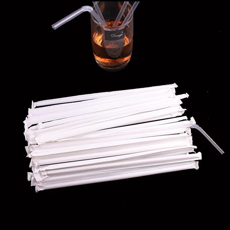 100 vnt. vienkartiniai plastikiniai šiaudeliai, individuali pakuotė Pieno sultys, geriamieji šiaudeliai, skaidrūs lankstūs šiaudeliai, vestuvių vakarėlio reikmenys