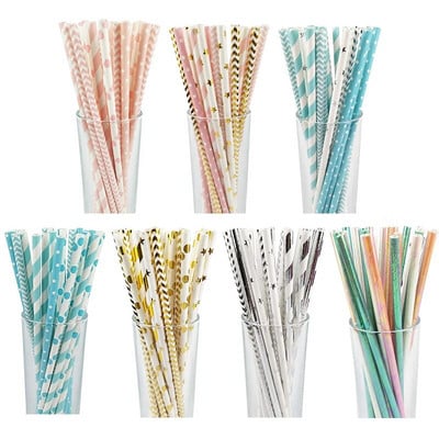 25 τμχ/Σετ χάρτινα καλαμάκια μιας χρήσης Creative Glitter Drinking Straw Fashion Είδη πάρτι γενεθλίων Mix Stripes Rietjes