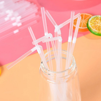100 бр. Прозрачни сламки за пиене Пластмасови сламки за кухненски прибори Бар Парти напитки Коктейлна напитка Гъвкави сламки за еднократна употреба