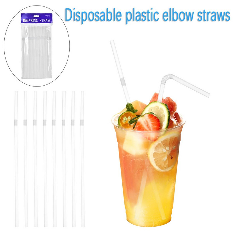 100 vnt permatomi geriamieji šiaudeliai Plastikiniai šiaudeliai virtuvės reikmenims Bar Vakarėlių gėrimų kokteilių gėrimų lankstūs vienkartiniai šiaudeliai