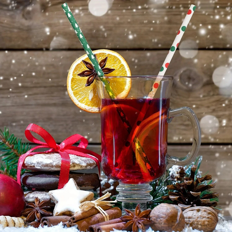 Kalėdų kraftpopieriaus šiaudeliai spalvingi spaudiniai vienkartiniai popieriniai gėrimo šiaudeliai Linksmų Kalėdų Naujųjų Metų vakarėlio namų dekoravimo reikmenys