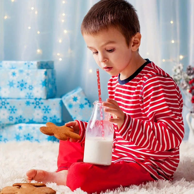 Kalėdų kraftpopieriaus šiaudeliai spalvingi spaudiniai vienkartiniai popieriniai gėrimo šiaudeliai Linksmų Kalėdų Naujųjų Metų vakarėlio namų dekoravimo reikmenys